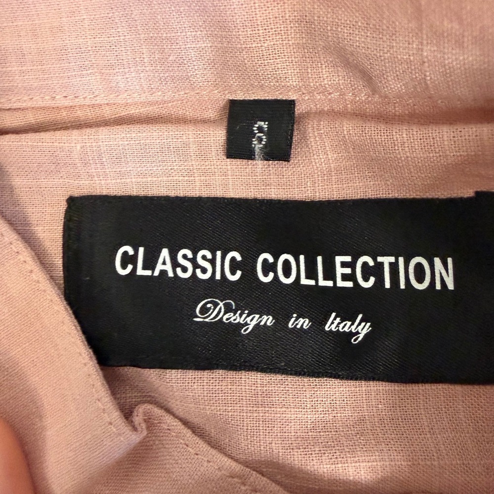 Classic Collection Women Pink Linen Look Mandarin Collar Roll Tab Tunic Shirt S‎
